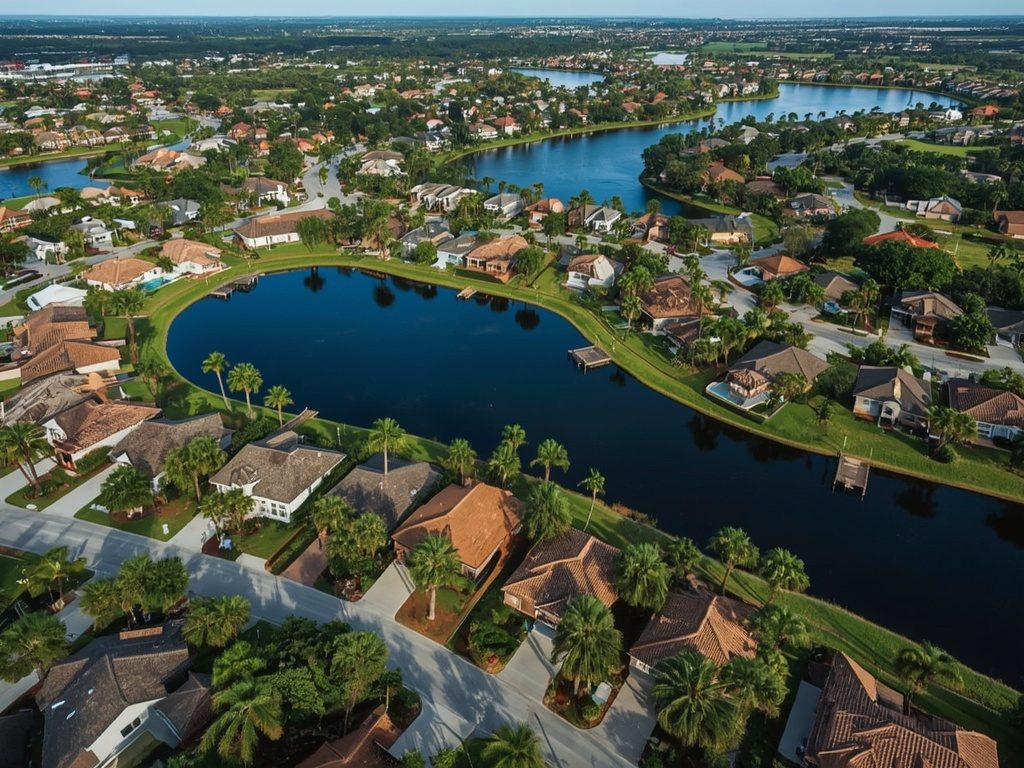 Pembroke Pines residential aerial with lakes