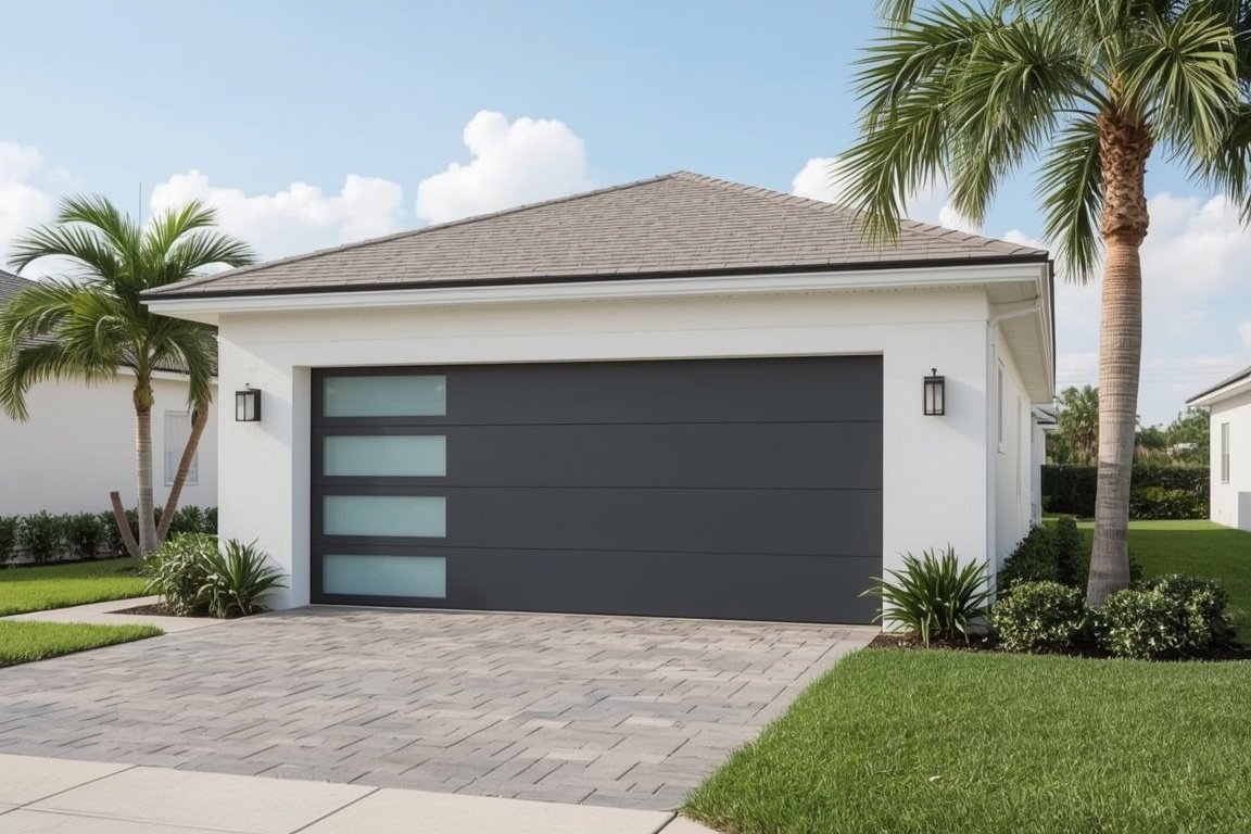 Modern flat-panel garage door install